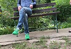 Fat milf pissing outdoors with legs spread, exciting fetish scene