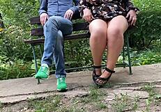 Fat milf pissing outdoors with legs spread, exciting fetish scene