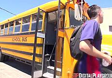 Slut femdom steers bus driver with strapon and handjob intensity.