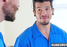 Shaved Hairless Arab Girl In Hijab Fucks Two Horny Guys