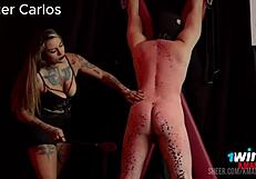 Dominando meu escravo com o chicote e orgasmo!