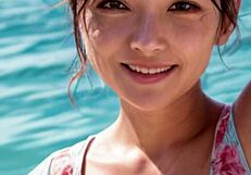 Mature Model Strolls Along the Beach in a Relaxed Manner