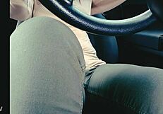 older sister wets herself in jeans stuck in traffic