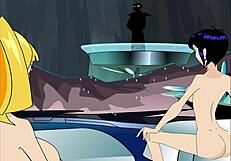 Blonde And Redhead In Flashing Lesbian Threesome Animation Part Two