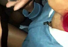 Redhead ebony babe delivers a sloppy wet cumshot in hood style