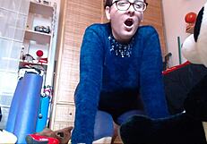 nicoletta masturbates with huge dildo on stuffed toy squirting pee everywhere