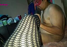 i'm a latina bbw in lingerie giving footjob with my big tits out