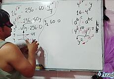 Asian Girl With Brown Eyes In Bedroom Algebra Lesson