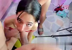 latin slut craves hard cock in her big ass and pussy during an orgy. she blows and eats it all with her natural tits bouncing