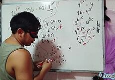 Asian Girl With Brown Eyes In Bedroom Algebra Lesson