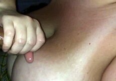 Wife's natural 42f tits bounce during slow-motion handjob on my cock