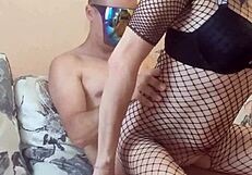 Filming my wife in fishnet lingerie, she's a hot milf with big ass 😘