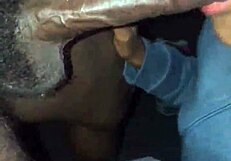 Redhead ebony babe delivers a sloppy wet cumshot in hood style