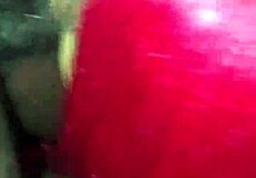 Redhead ebony babe delivers a sloppy wet cumshot in hood style