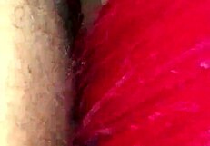 Redhead ebony babe delivers a sloppy wet cumshot in hood style