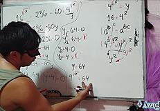 Asian Girl With Brown Eyes In Bedroom Algebra Lesson