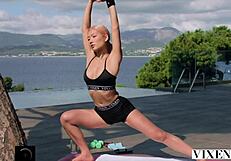 Blonde and brunette rivals compete for his cock in threesome