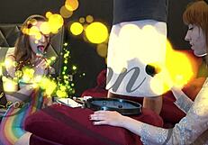 These two cute horny sluts challenge one guy in a dice game to make him cum first