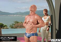 Blonde and brunette rivals compete for his cock in threesome