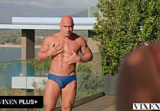 Blonde and brunette rivals compete for his cock in threesome