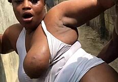 Hardcore outdoor sex with my big tits european neighbor