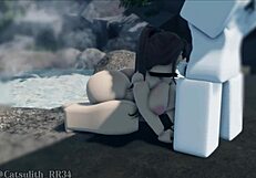 Asian baddie enjoys outdoor hot spring sex with follower in session