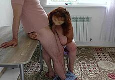 mature bbw with big tits jerks cock, blows, then takes anal fucking