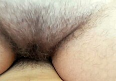 hairy mature chubby riding fat pussy with legs spread 😏