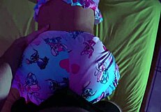 petite cute girl gives a handjob over her underwear in a romantic way.