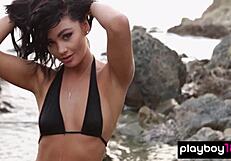 skinny naked canadian muse kristie taylor spreading her legs on the rocks