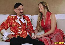 Towheaded Bitch With Trimmed Pussy Deep Mouths Shaft