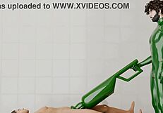 Guy uses rotating machine on another guy