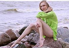 ballerina in tights dances on couch