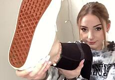 Serbian Girl Removes Sneakers And Shows Bare Feet