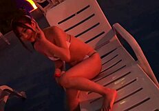 Half-beautiful goddess drowned in intense piston at night pool