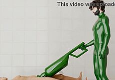 Guy uses rotating machine on another guy