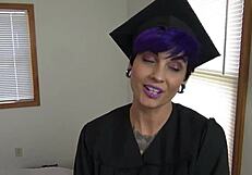 Celebrating graduation with a fun busty goth creampie surprise.