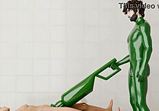 Guy uses rotating machine on another guy