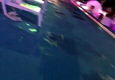 Half-beautiful goddess drowned in intense piston at night pool