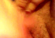 Rubbing hairy pussy with cum masturbation