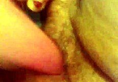 Rubbing hairy pussy with cum masturbation