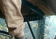 playing up skirt with african teen at park!