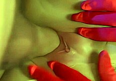 She Rides His Cock In Red Satin Gloves, Ending With A Facial