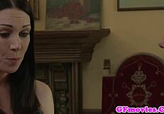 Pretty Brunette Sapphic Strokes Mature Girlfriend's Wet Pussy on Bed!