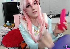 super sonico fucks herself with a dildo on cam