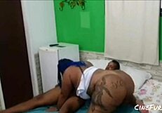 Chubby naughty brunette loves giving her big ass for big black cock