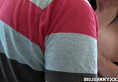 busty teen window cleaner seduces horny lad with big cock, kissing and pussy eating