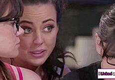 four sexy teen 18+s licking each other's cunt, wow!