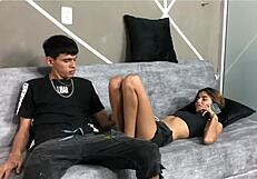 Seductive stepsister talks on phone while I fuck her