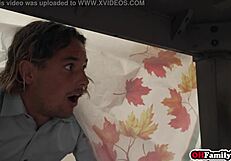 Jessie Saint and Katie Kush, blonde bisexual teen stepsisters, share a big cock in this group scene.